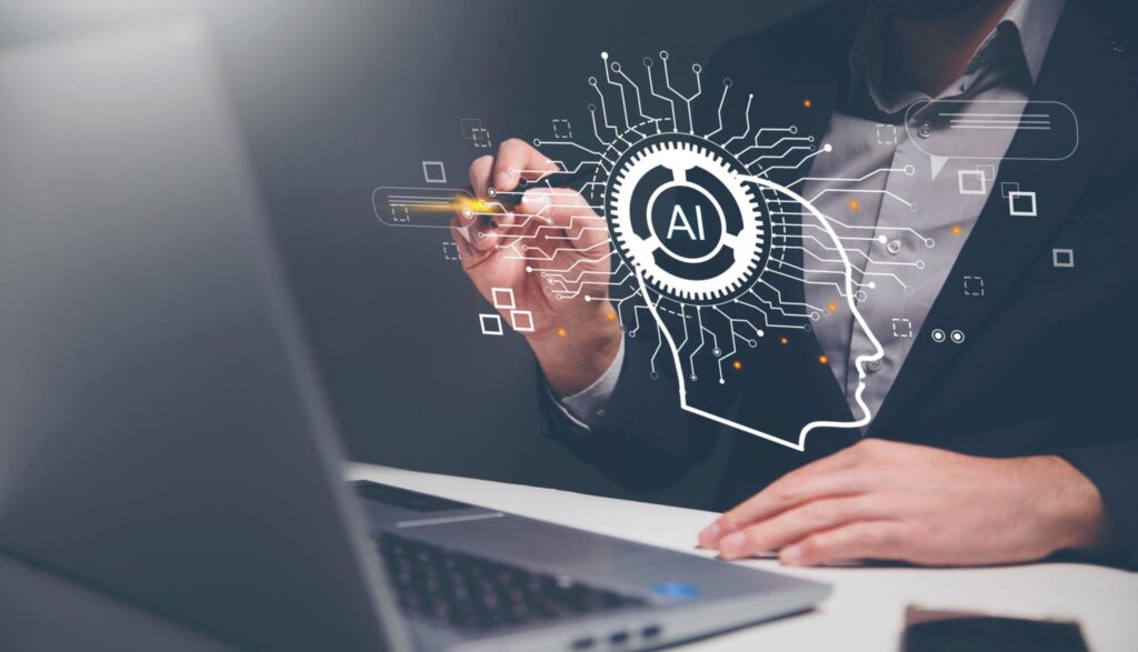Professional using artificial intelligence tools to improve workplace productivity.